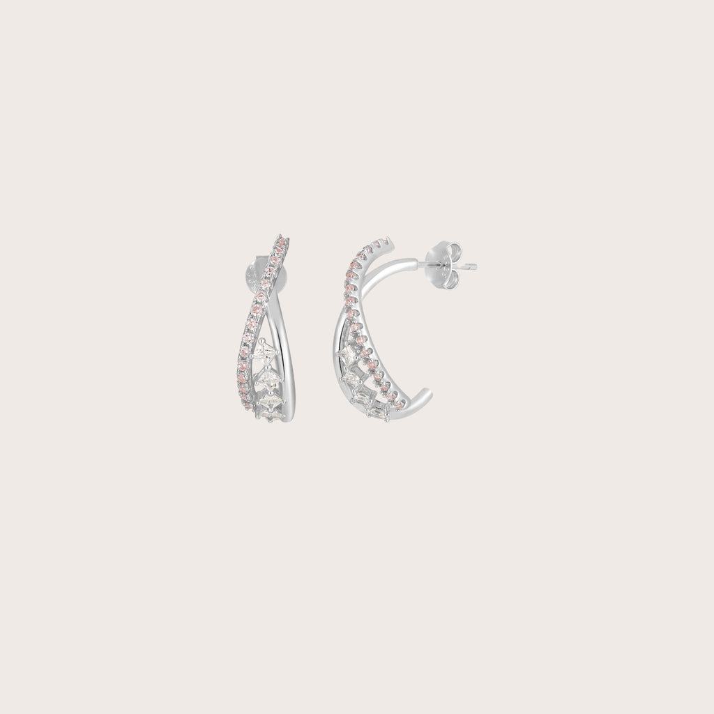 Irregular Cross Pave Hoop Earrings