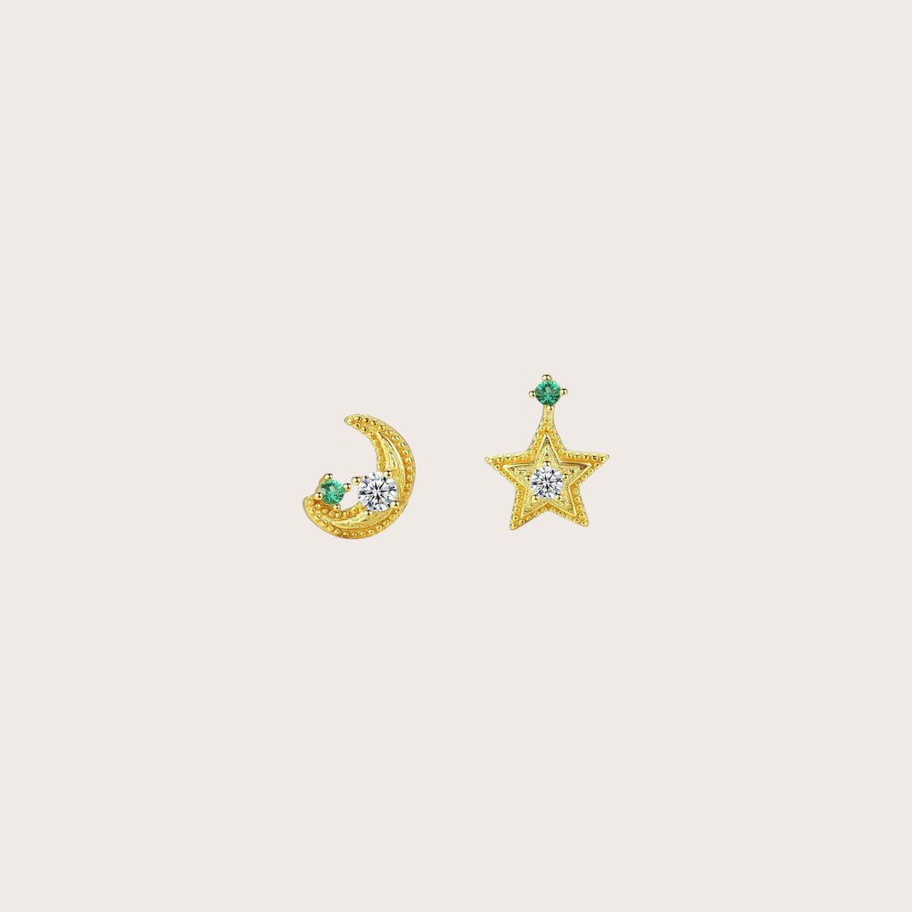 Star Crescent Moon Stud Earrings