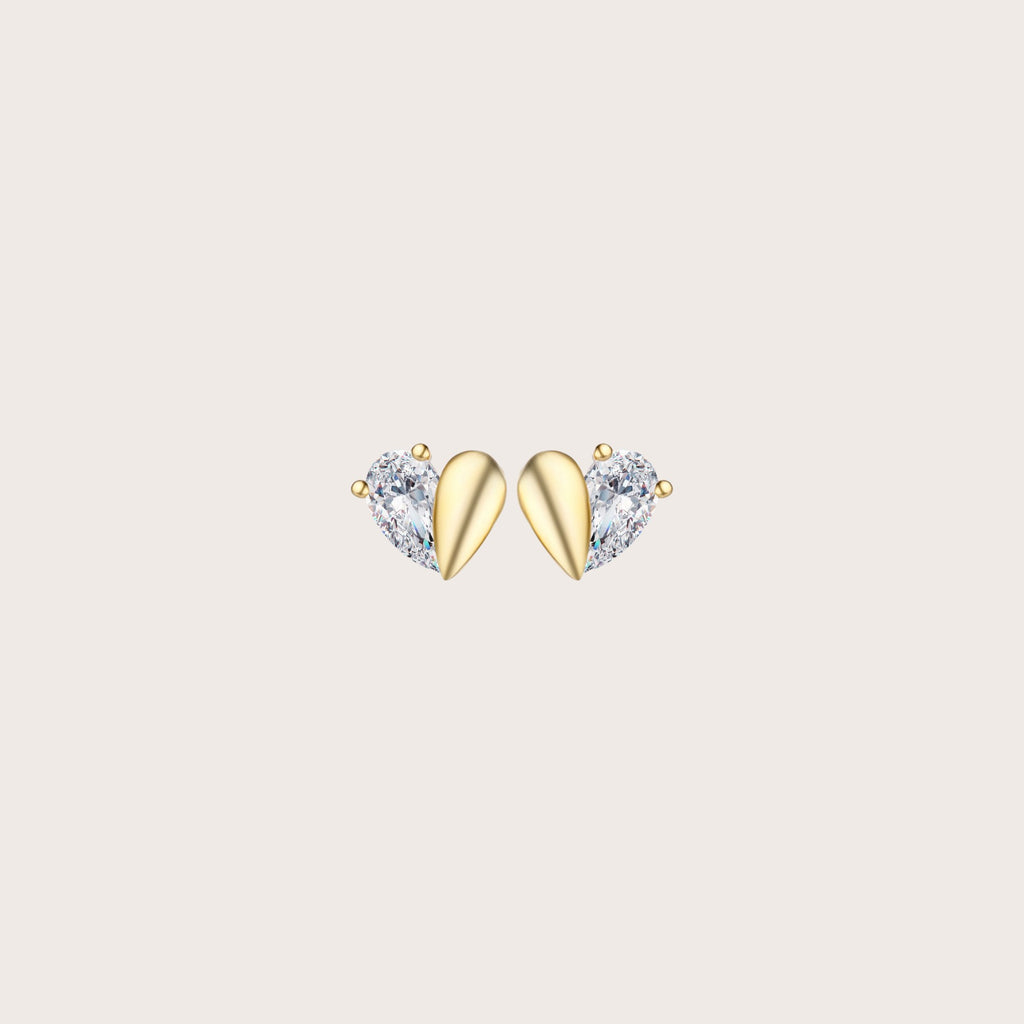 Studded Heart Drop Earrings in 18K gold plated sterling silver with cubic zirconia - Aventus