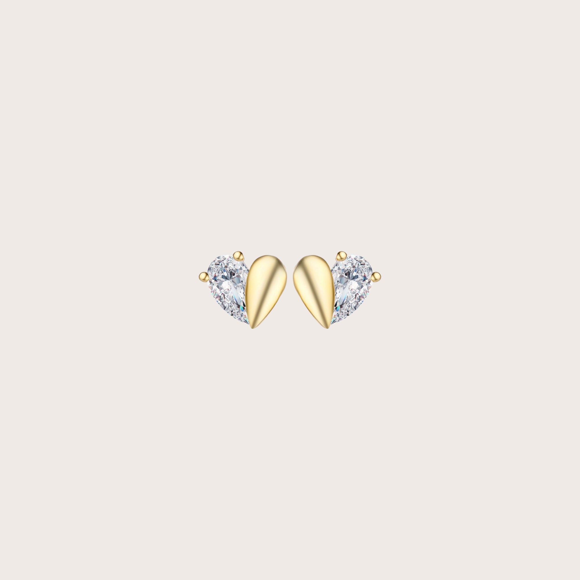 Studded Heart Drop Earrings in 18K gold plated sterling silver with cubic zirconia - Aventus