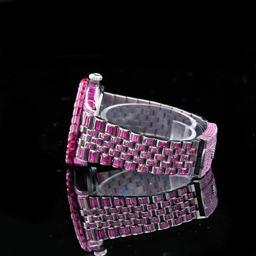 Fully Iced Out Datejust Custom Pink Moissanite Luxury Watch