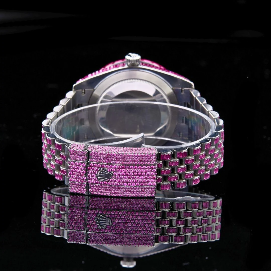 Fully Iced Out Datejust Custom Pink Moissanite Luxury Watch