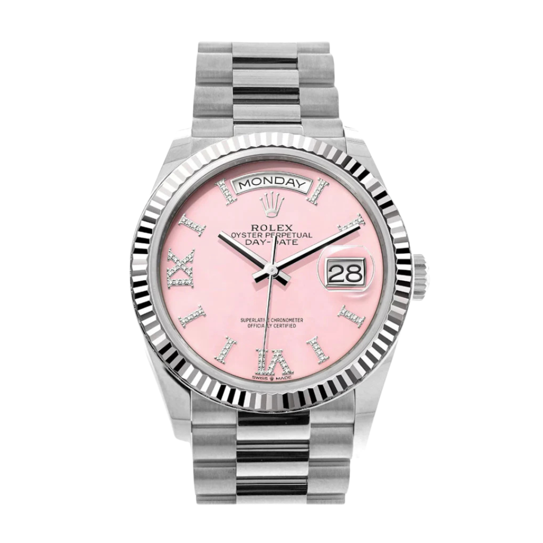 Day Date 36 / 41 Pink Opal Diamond Dial Fluted 128239