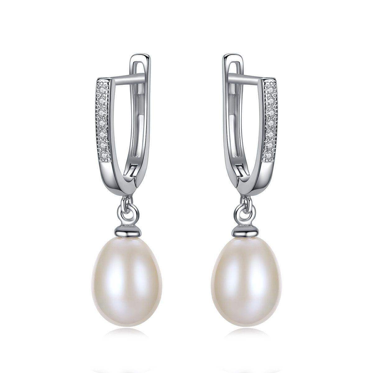 Half Round Natural Peal Dangling Earrings - Aventus