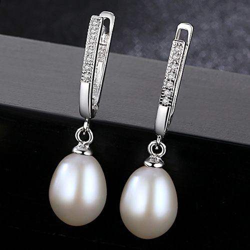 Half Round Natural Peal Dangling Earrings - Aventus