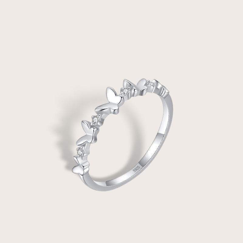 Butterfly Ring in 925 sterling silver with rhodium finish and cubic zirconia stones - Aventus