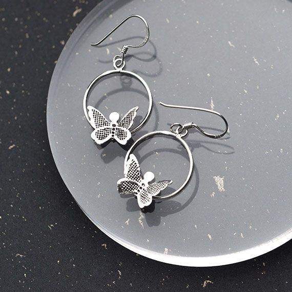 Dangling Butterfly Hoop Earrings - Aventus