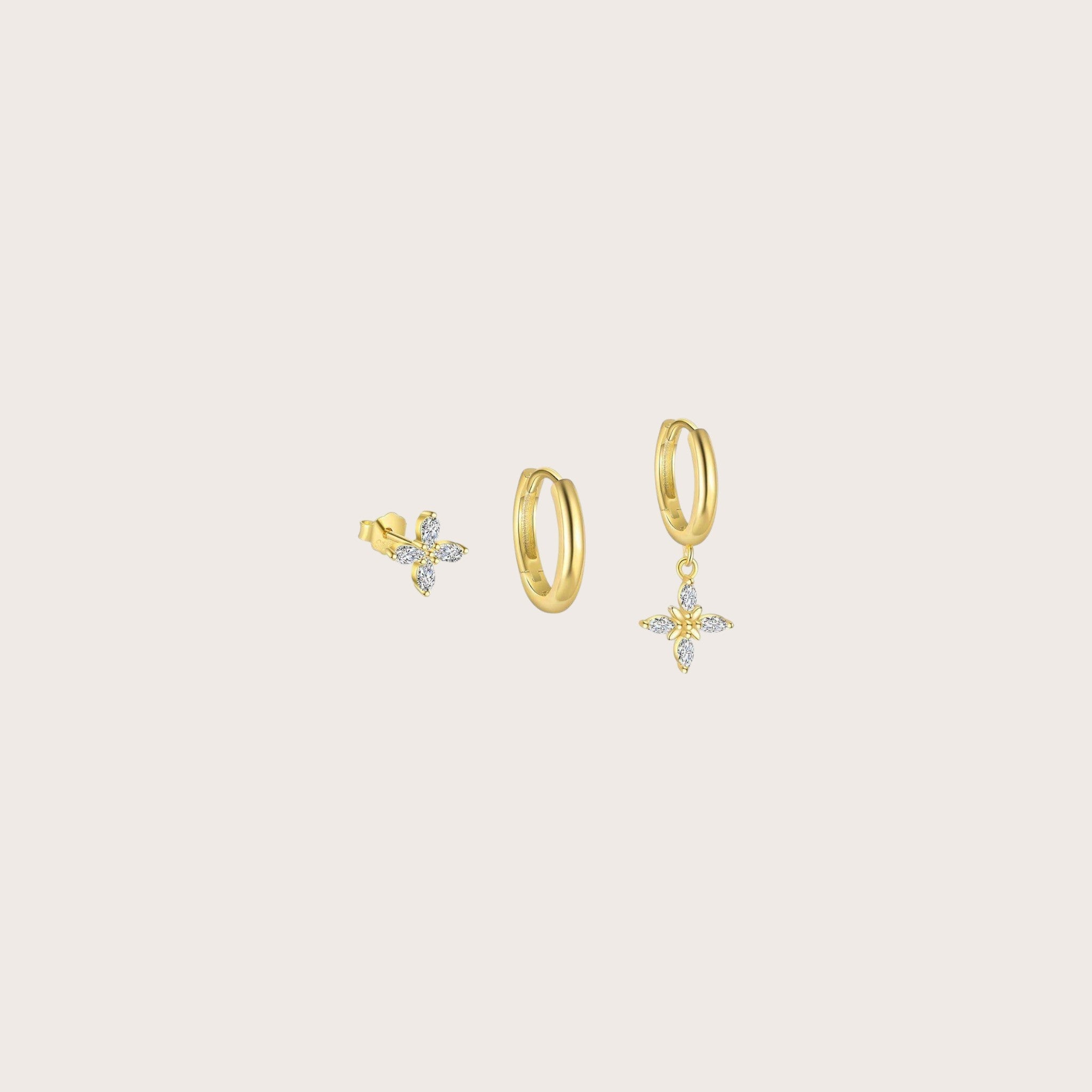 Dangling Clover with Hoop Earring Set in 18K gold plated sterling silver with cubic zirconia - Aventus