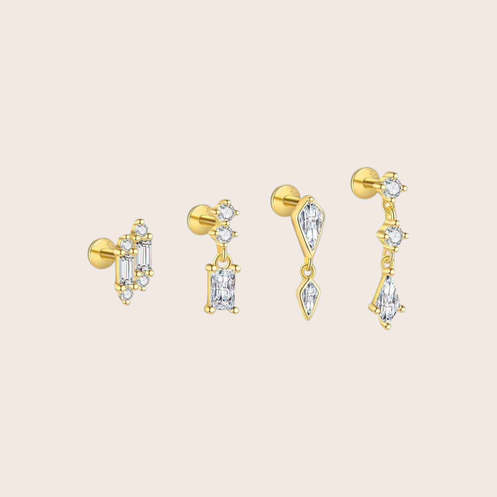Dangling Rhombus Diamond Earring Set