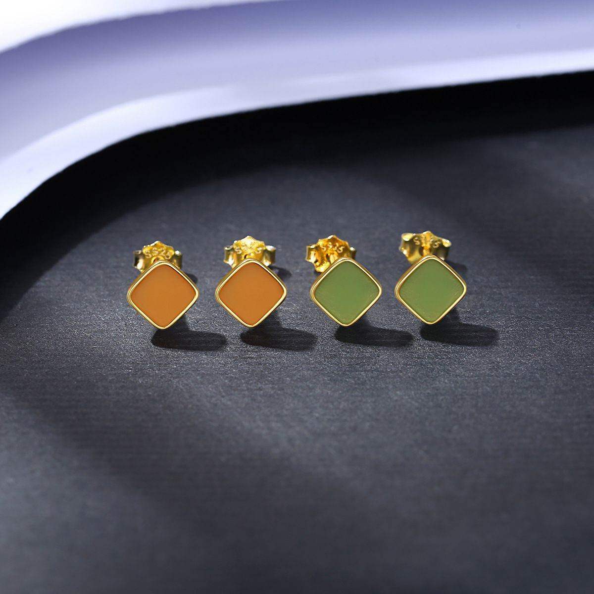 Green Orange Square Stud Earrings - Aventus