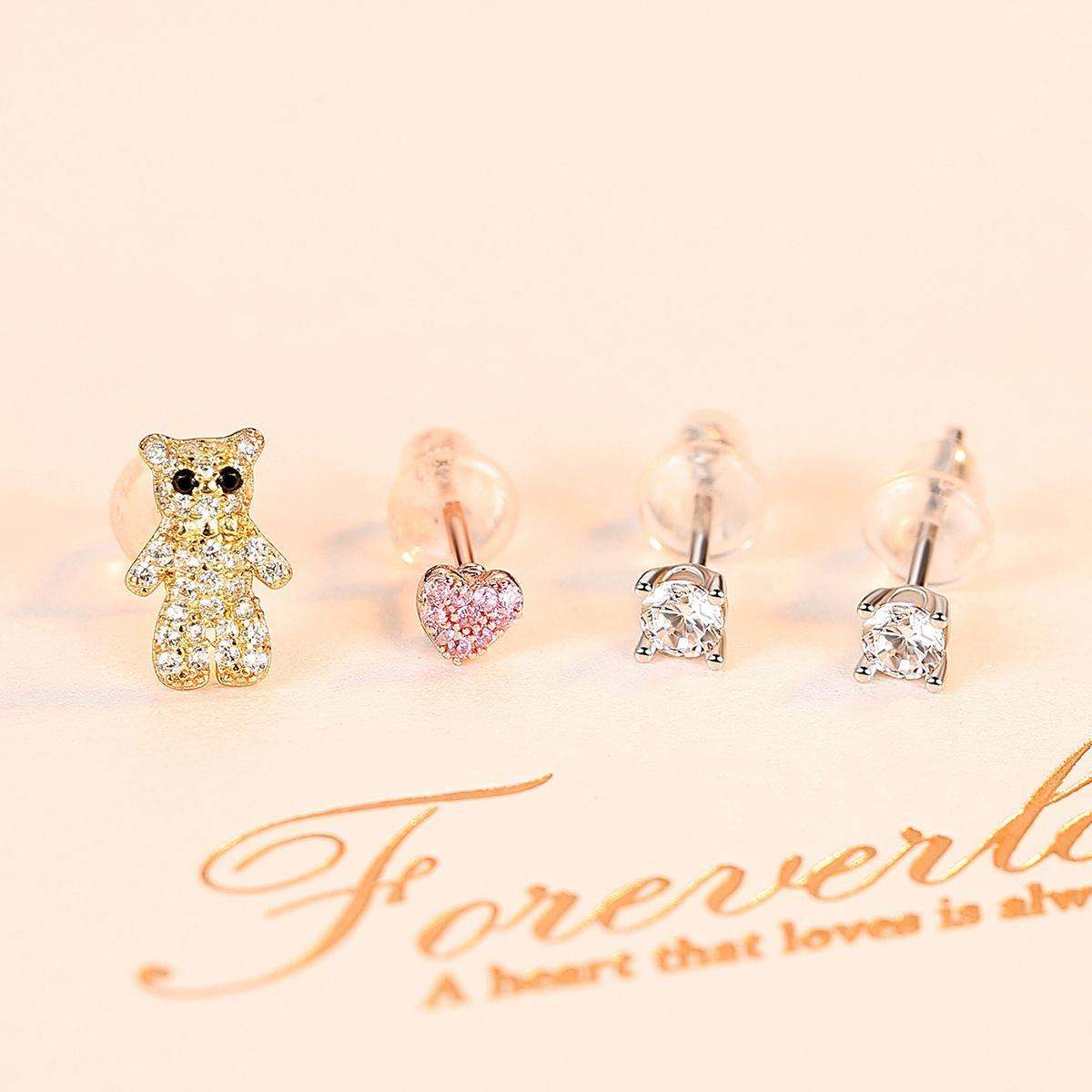 Heart Bear Stud Earring Set - Aventus
