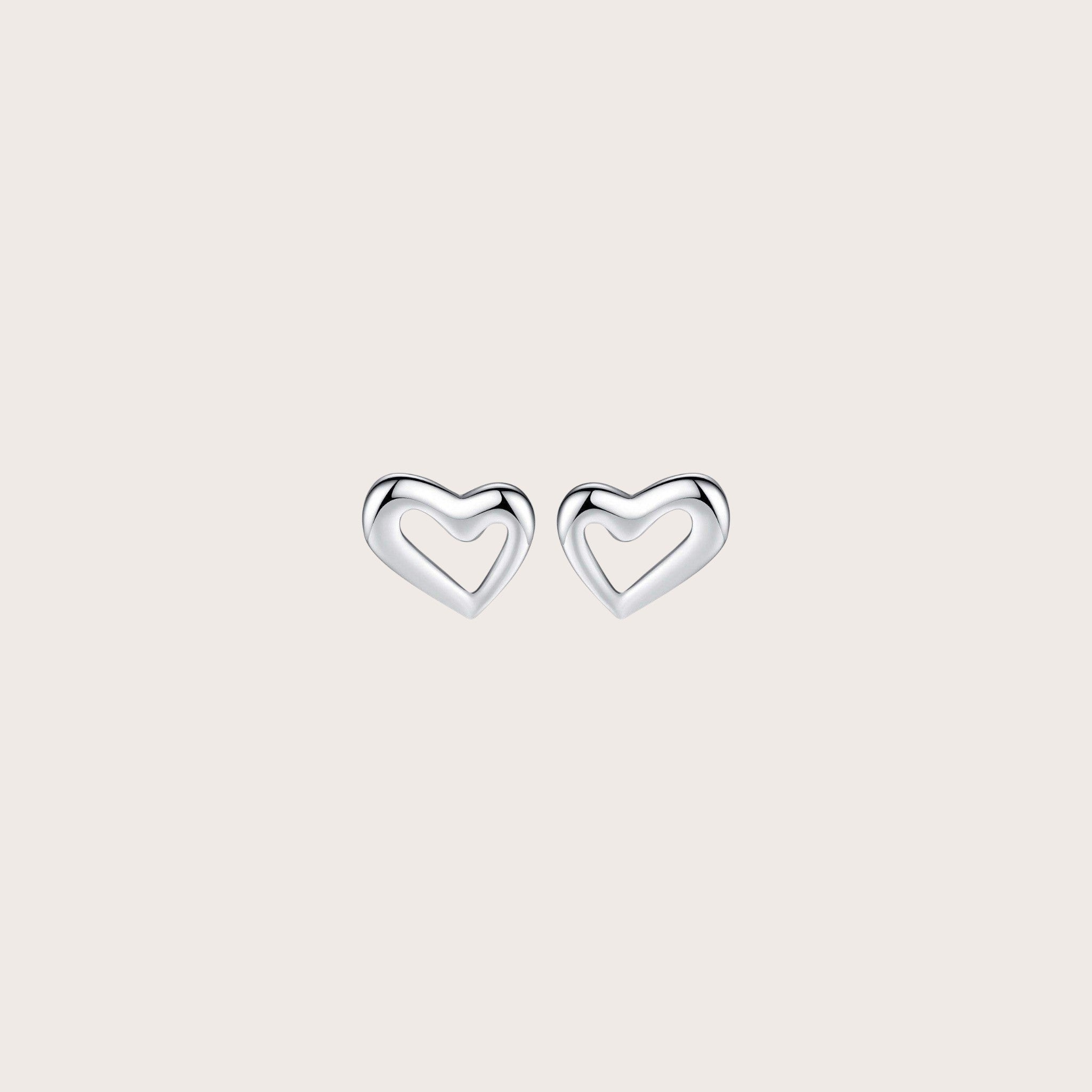 Hearted Stud Earrings in 925 sterling silver with rhodium finish - Aventus