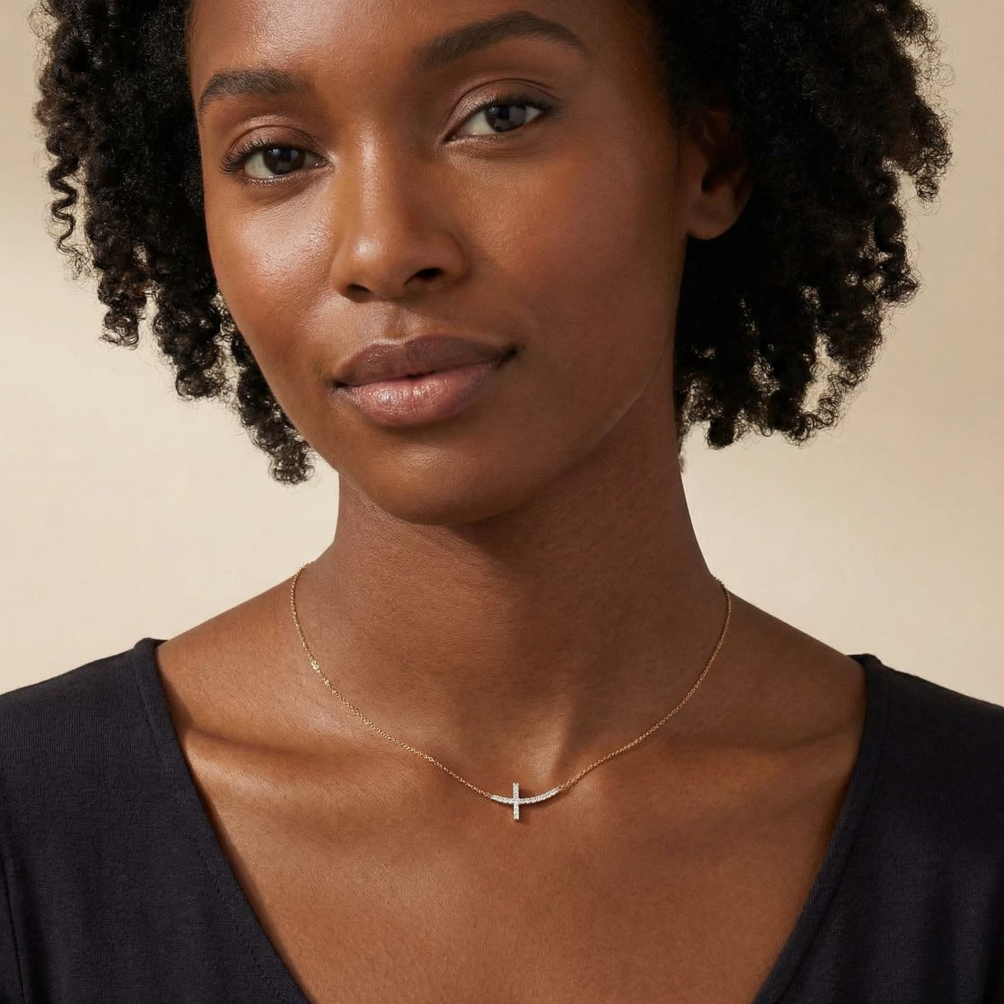 Diamond Curved Cross Necklace