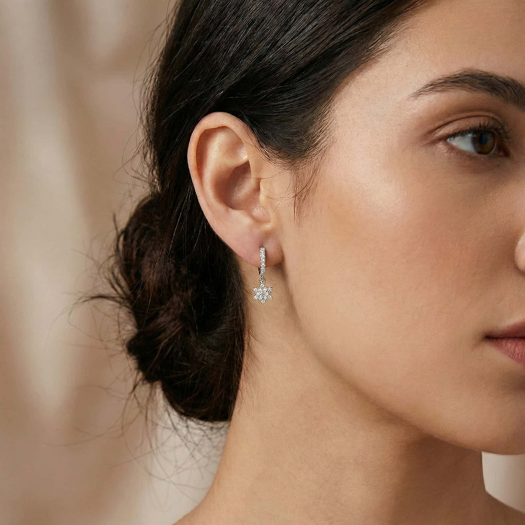 Snowflake Hoop Drop Earrings