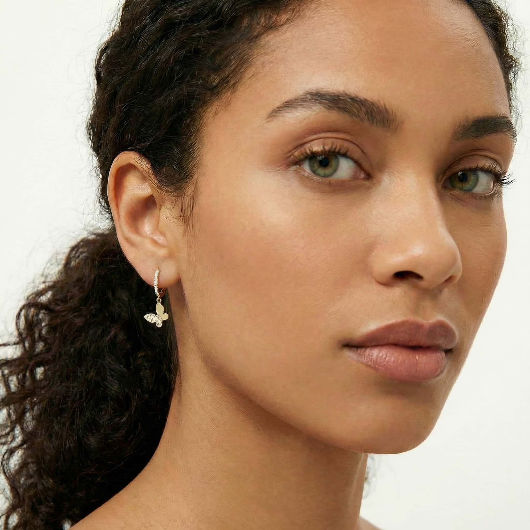 Pave Butterfly Hoop Earrings