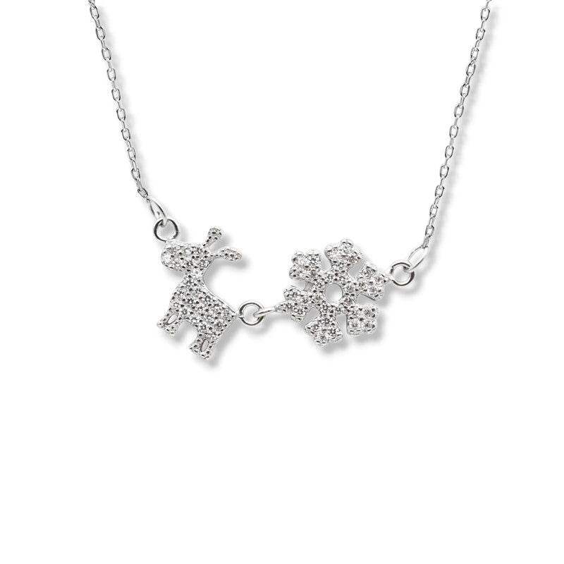 White Snowflake Reindeer Necklace - Aventus
