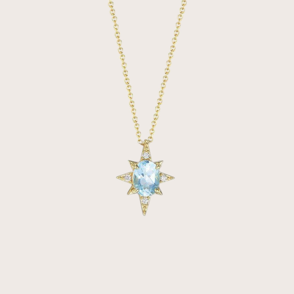 Natural Blue Topaz Eightfold Star Pendant Necklace