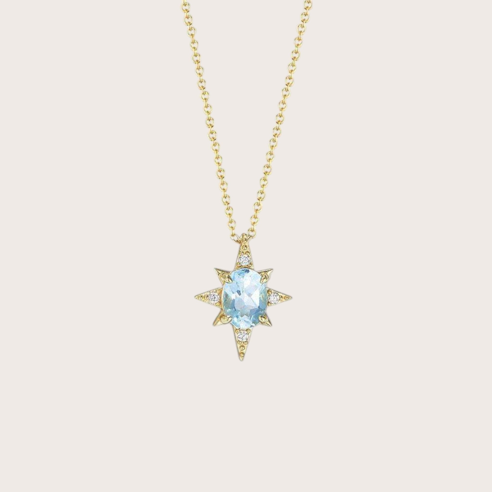 Natural Blue Topaz Eightfold Star Pendant Necklace