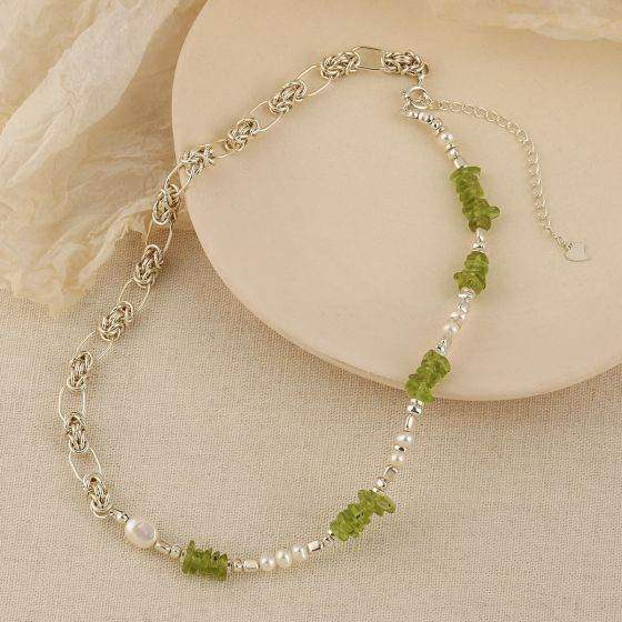 Natural Pearl Peridot Patchwork Necklace - Aventus