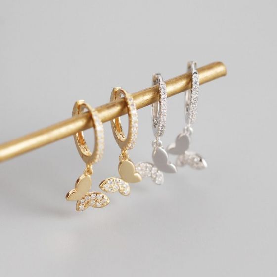 Pave Butterfly Hoop Earrings