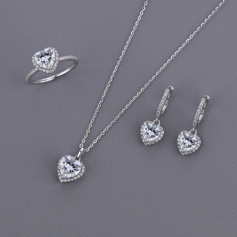 Pave Halo Heart Jewelry Set - Aventus