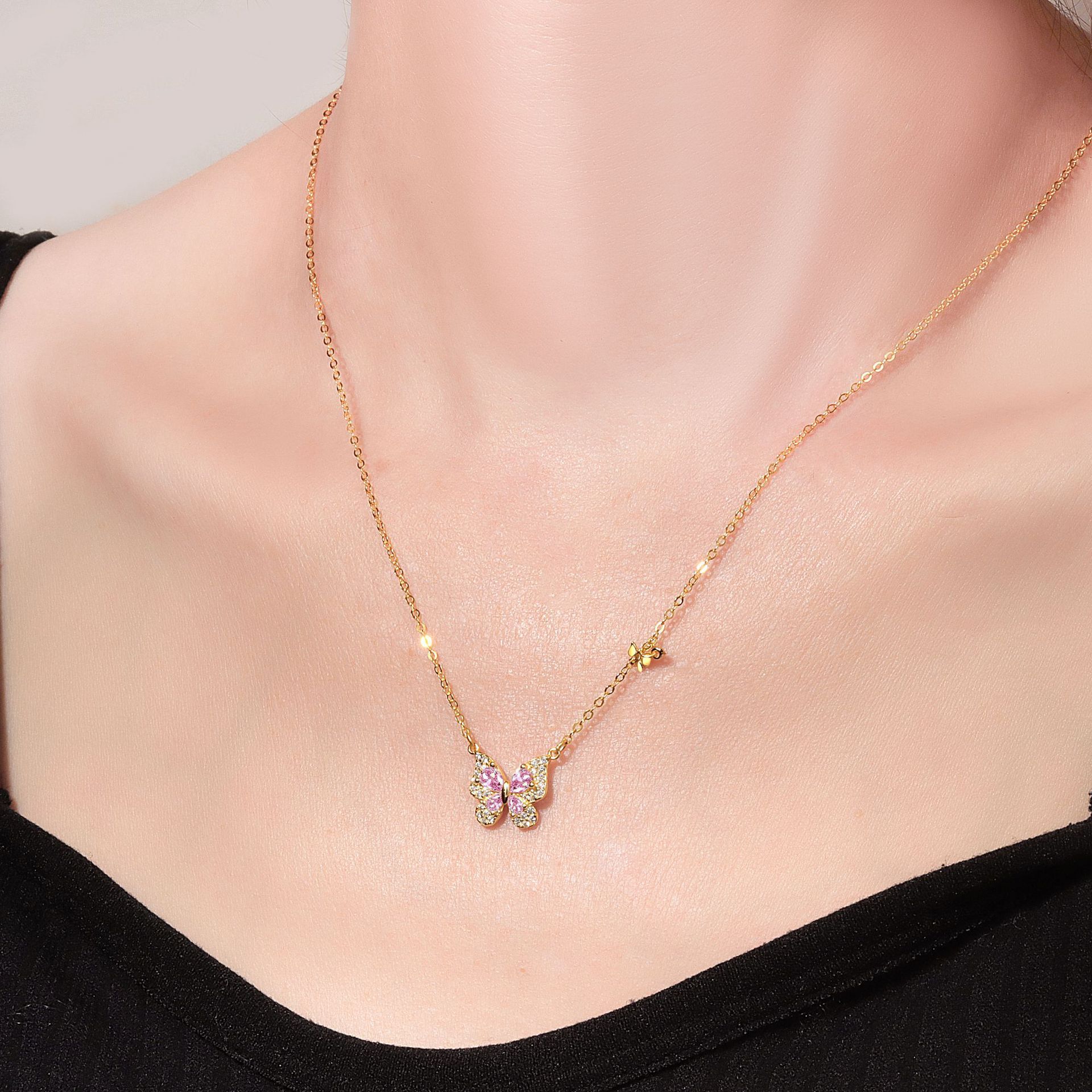 Pink Butterfly Pendant Necklace