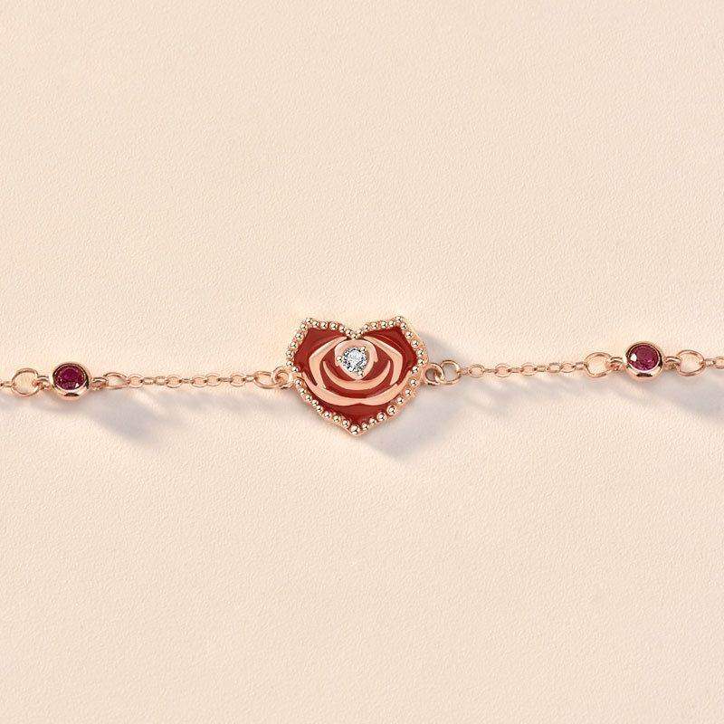 Rose Gold Heart & Rose Bracelet - Aventus