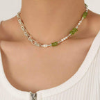 Natural Pearl Peridot Patchwork Necklace - Aventus
