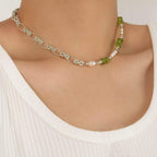 Natural Pearl Peridot Patchwork Necklace - Aventus
