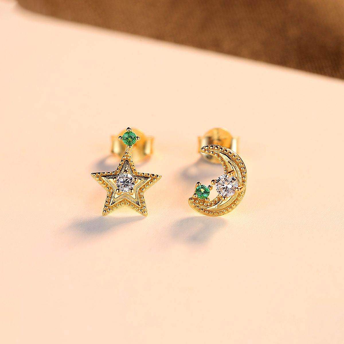 Star Crescent Moon Stud Earrings - Aventus
