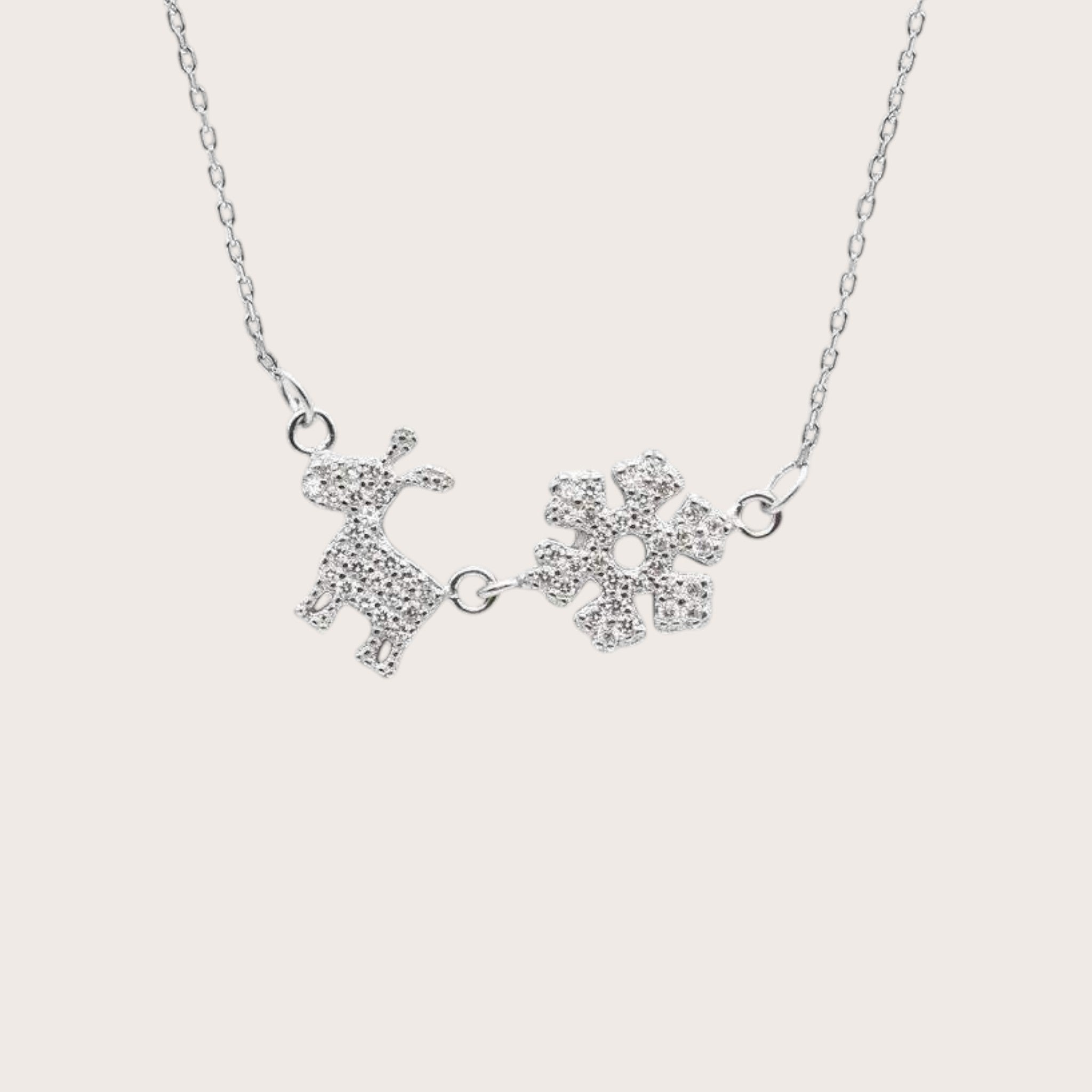 White Snowflake Reindeer Necklace